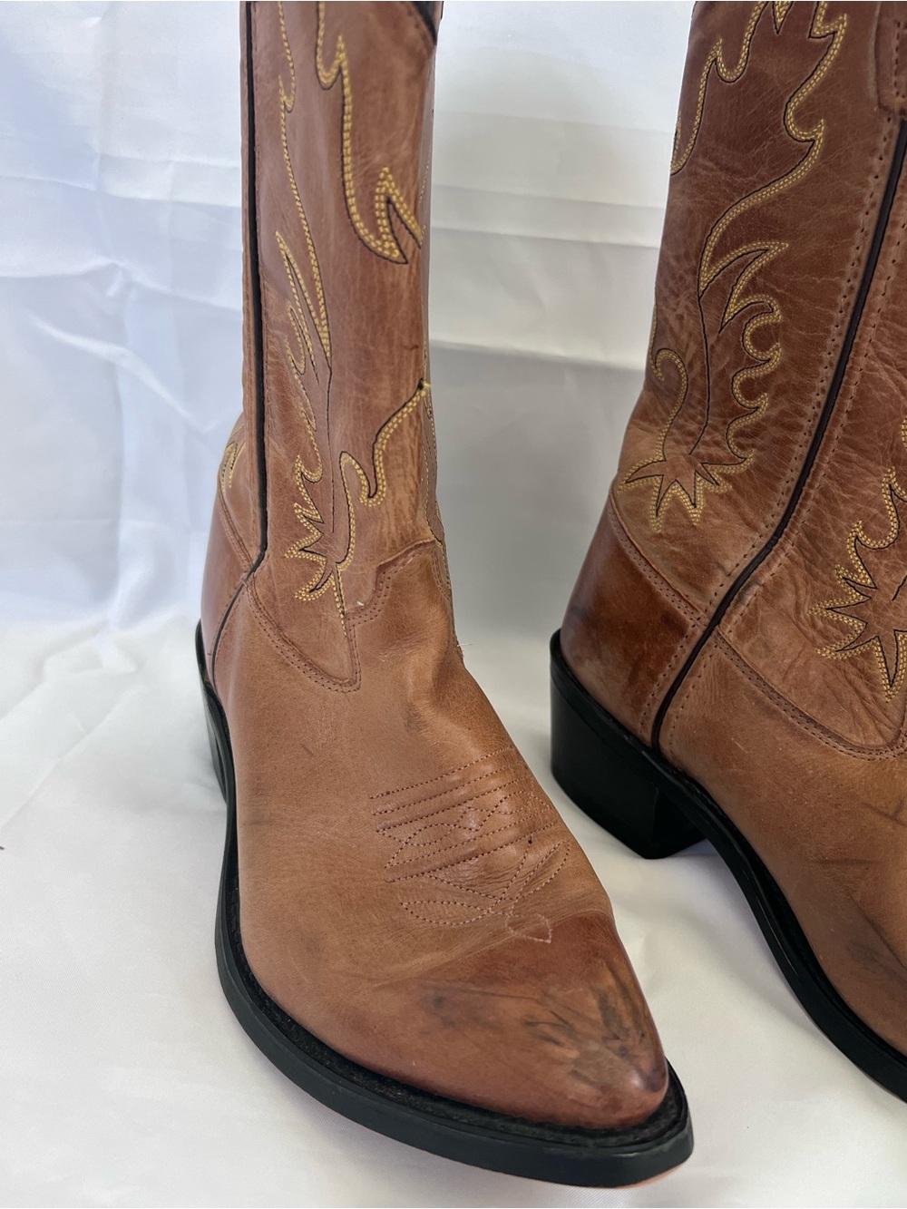Old West Brown/Tan Leather Kids Western Boots - Picture 4 of 10